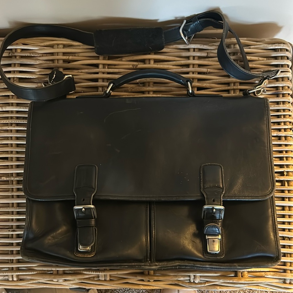 Vintage Coach Full Glove Tanned Black Leather #5328 Attaché Messenger Bag EUC